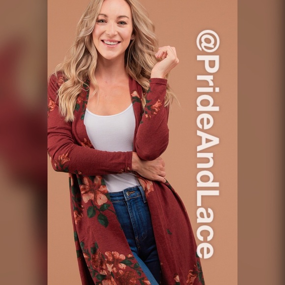 LAST 1 🍂Burgundy Floral Long Cardigan 🍂 - Picture 2 of 6